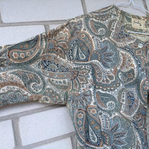 Vintage 60s Bolero Jacket Dress Topper 41"B Paisley Brown Green London Lassie - Picture 4 of 16